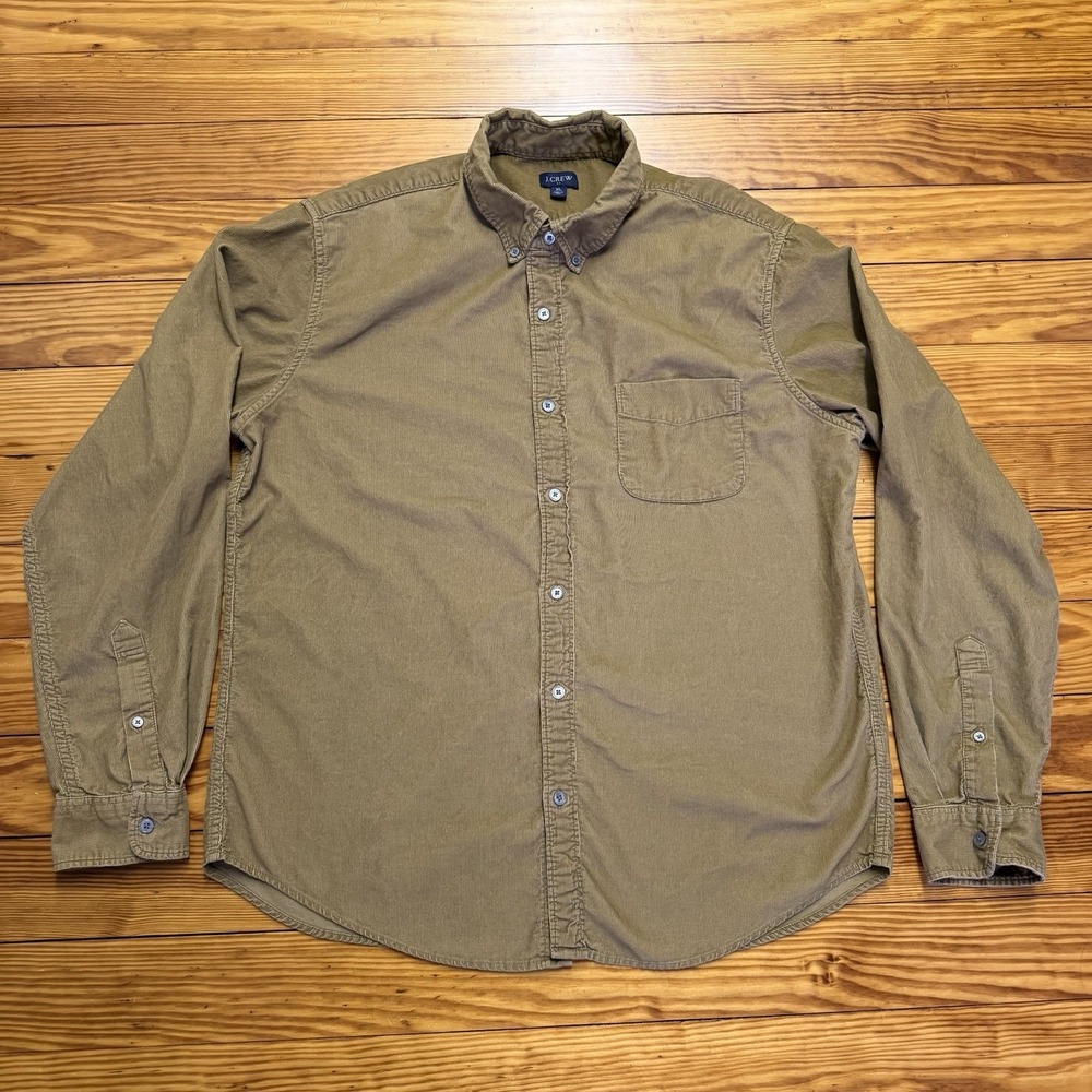J Crew Corduroy Shirt‎ Mens XL Brown Khaki Button Classic Long Sleeve Pocket